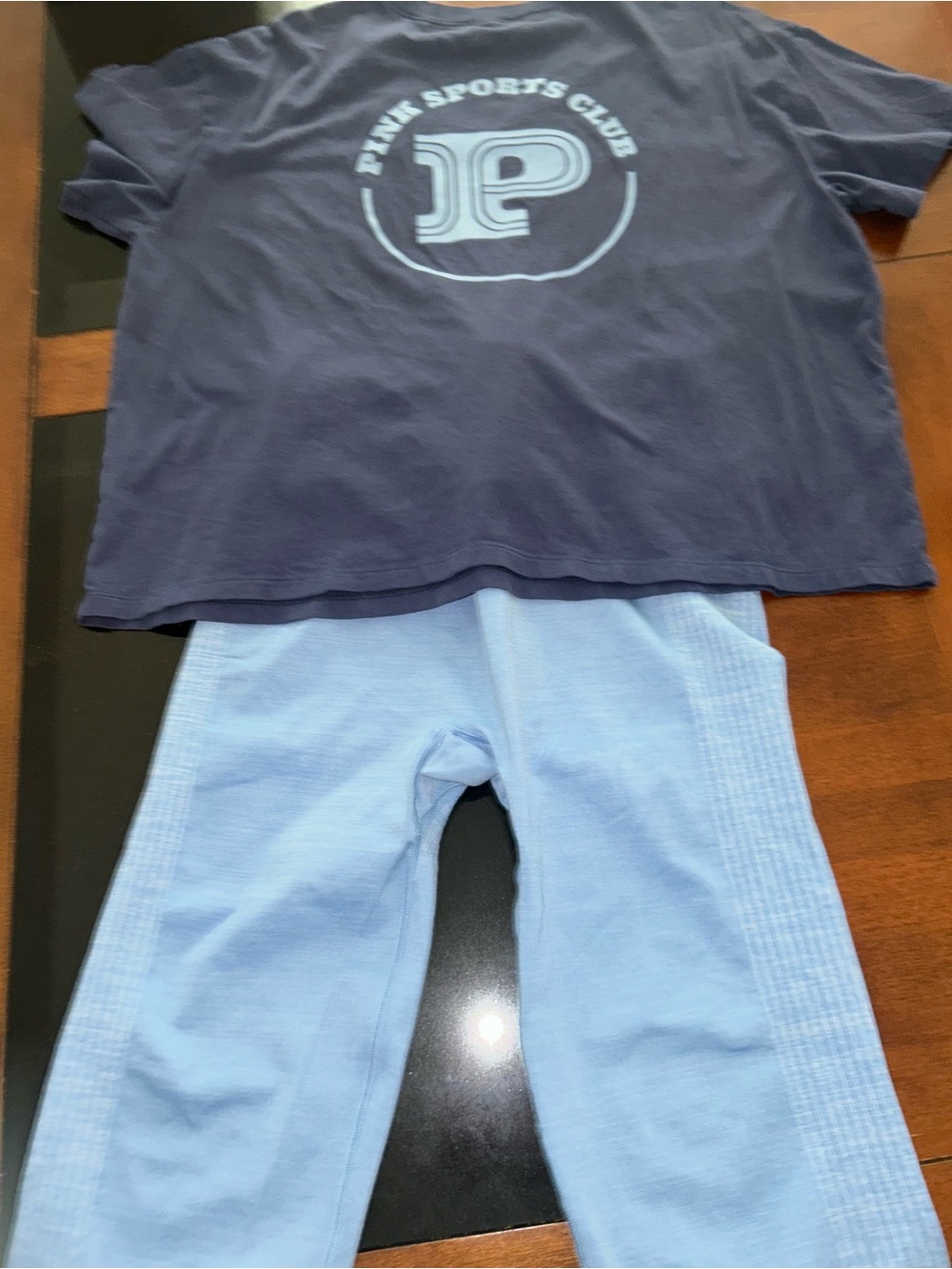 PINK Victoria's Secret Navy Tee with Light Blue leggings
